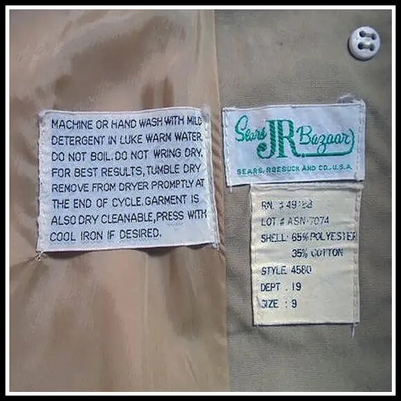 MOD Vintage Khaki Trench Coat Geometric Lines Raincoat VFG, Unique Styling - Picture 5 of 14